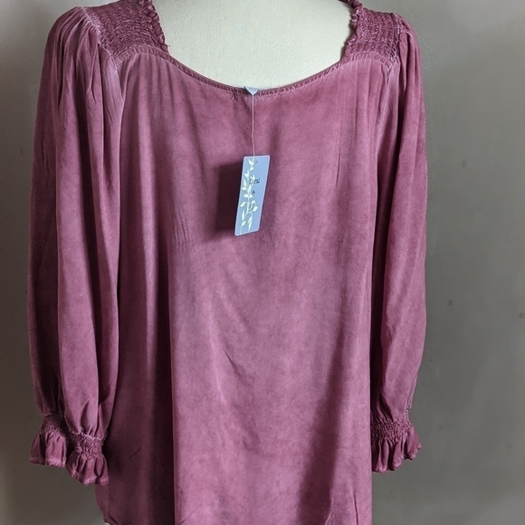 FLORAL and Ivy Pink Puff Sleeve Top Size L - Picture 5 of 9